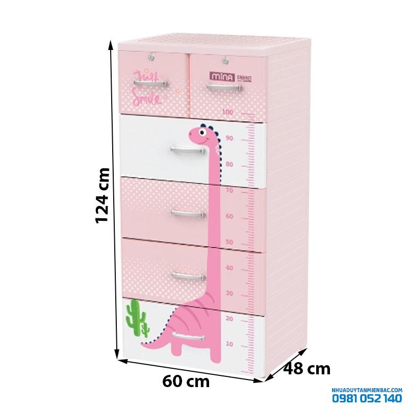 Tủ nhựa Duy Tân Mina 5 tầng - hồng, khủng long
