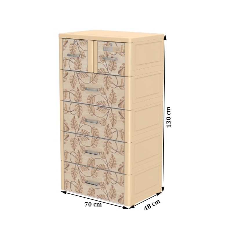 Tủ nhựa Duy Tân Tabi-L 5 ngăn - kem, lá gỗ