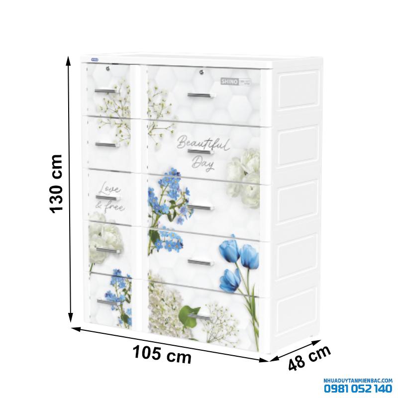 Tủ nhựa Duy Tân Shino 5 tầng (Trắng - Hoa Xanh)