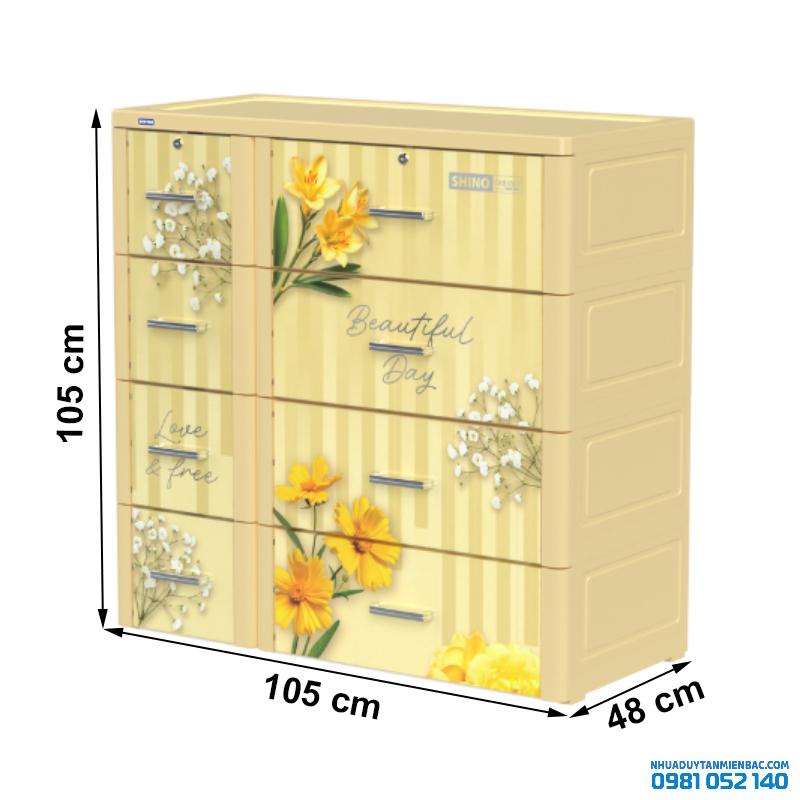 Tủ nhựa Duy Tân Shino 4 tầng (Kem - Hoa Vàng)