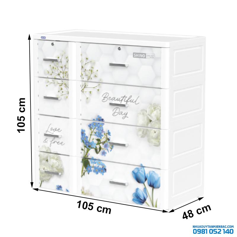 Tủ nhựa Duy Tân Shino 4 tầng (Trắng - Hoa Xanh)