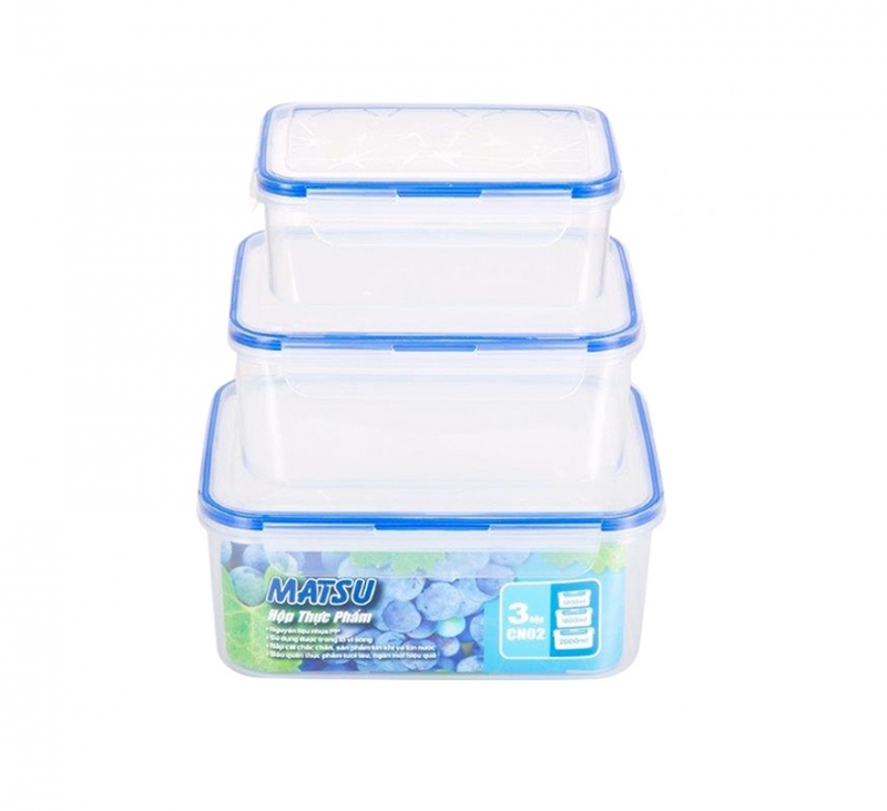 Hộp thực phẩm chữ nhật Matsu Duy Tân bộ 3 hộp CN02 - No.433/436/439