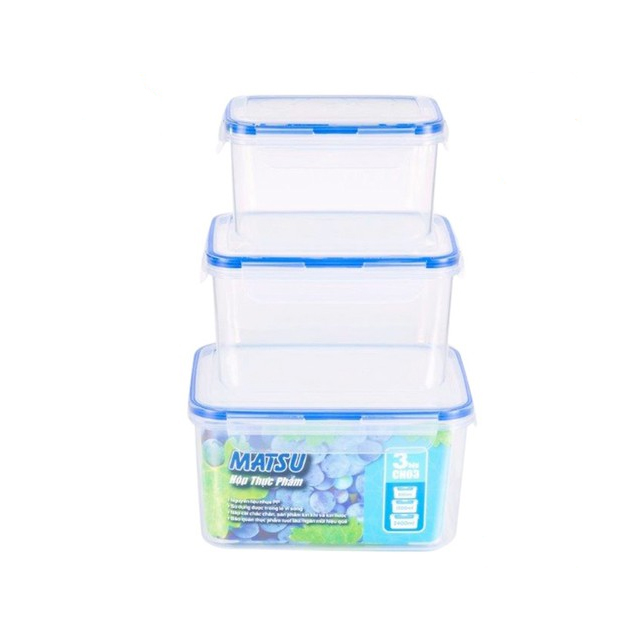 Hộp thực phẩm chữ nhật Matsu Duy Tân bộ 3 hộp CN03 - No.432/434/437