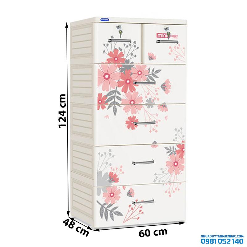 Tủ nhựa Duy Tân Mina 5 tầng (màu xám, hoa cúc)