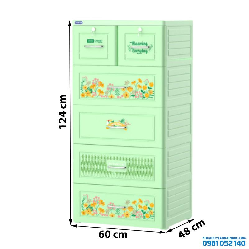Tủ nhựa Duy Tân Tabi 5 tầng (Xanh lá - Hoa vàng)