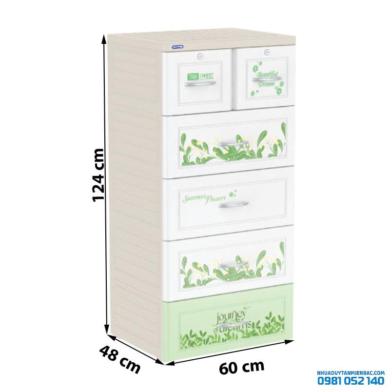 Tủ nhựa Duy Tân Tabi 5 tầng (màu trắng- hoa cải)