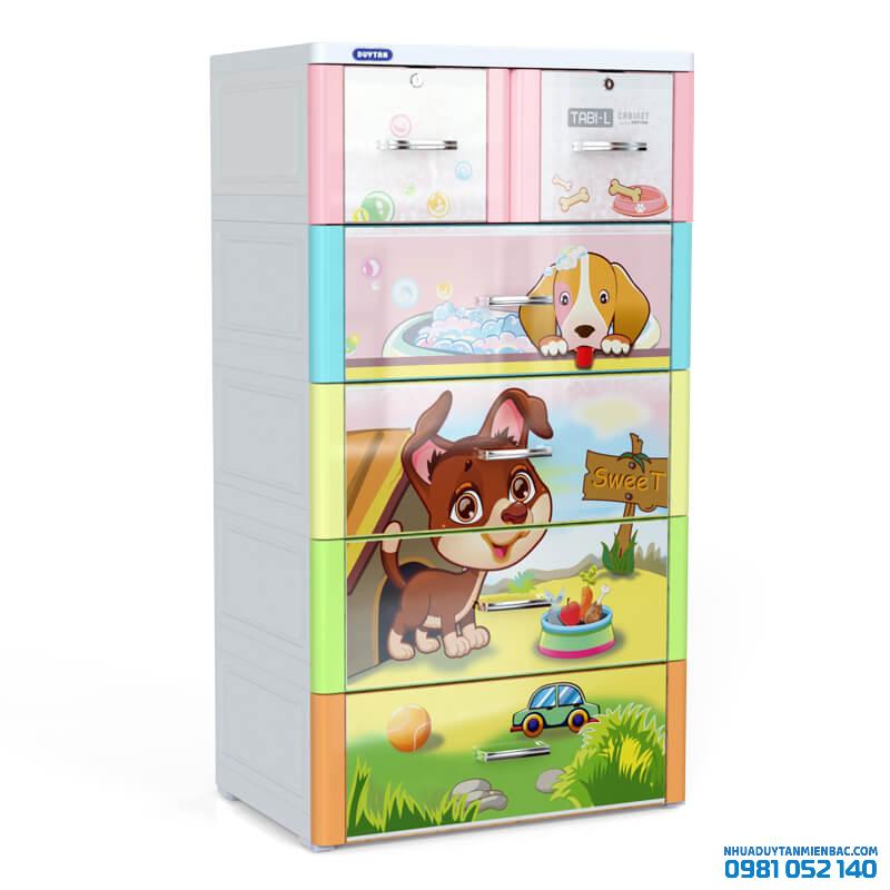 Tủ nhựa Duy Tân Tabi-L 5 ngăn (đa sắc, hình con chó)
