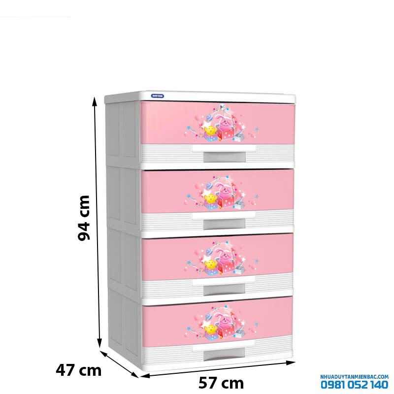 Tủ nhựa Duy Tân Đại Kiểu 4 ngăn - hồng