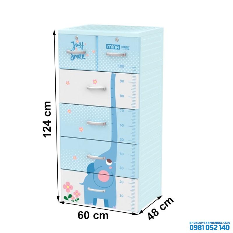 Tủ nhựa Duy Tân Mina 5 tầng - (xanh dương, Voi con)