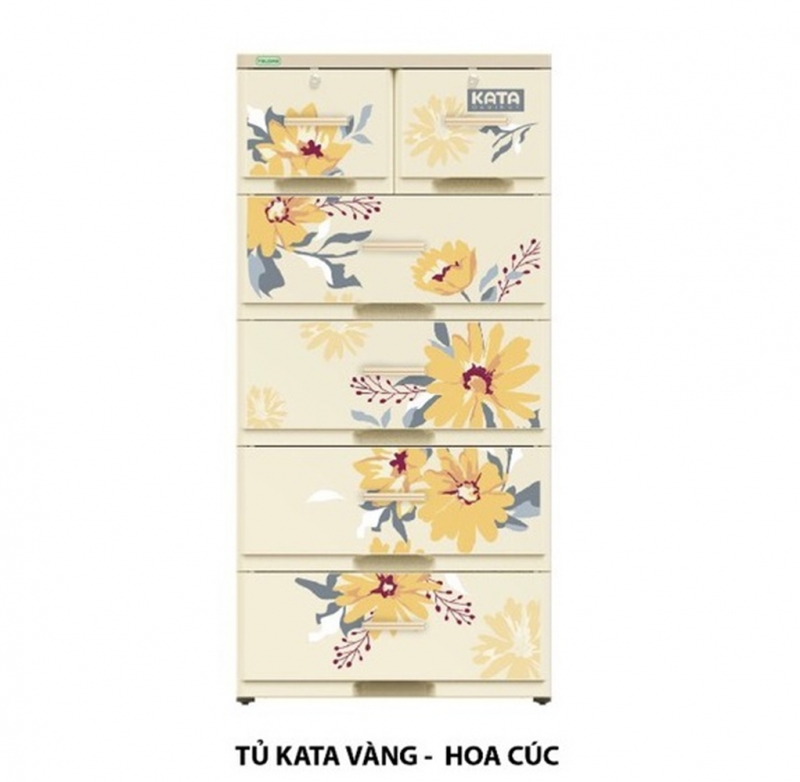 Tủ nhựa Kata 5 tầng - Vàng - Hoa cúc