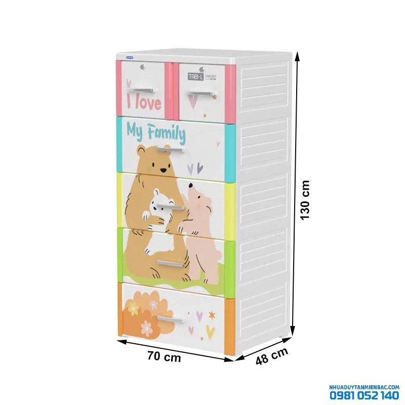 Tủ nhựa Duy Tân Tabi L 5 tầng - đa sắc - Gia đình gấu
