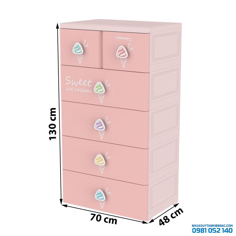 Tủ nhựa Mina Baby-L 5 ngăn (màu hồng)