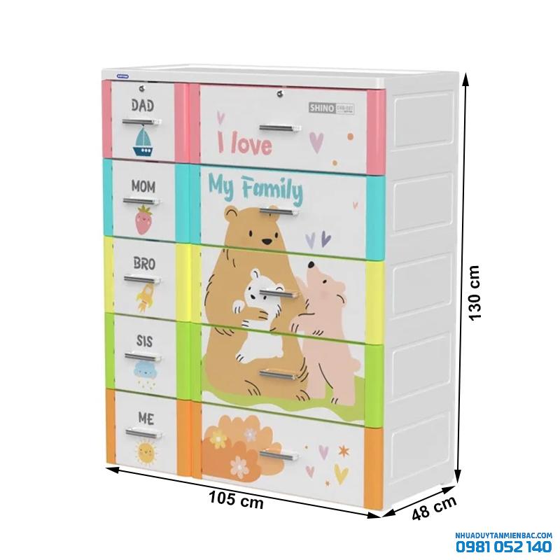 Tủ nhựa Duy Tân Shino 5 tầng (Đa sắc - Gia đình gấu)