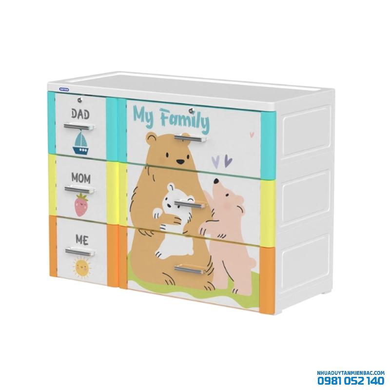 Tủ nhựa Duy Tân Shino 3 tầng 6 ngăn kéo - Đa sắc, Gia đình Gấu