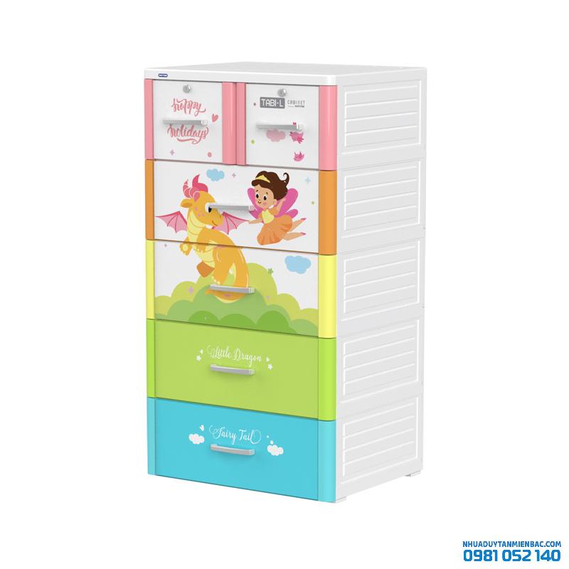 Tủ nhựa Duy Tân Tabi-L 5 ngăn (đa sắc, Rồng và bé gái)