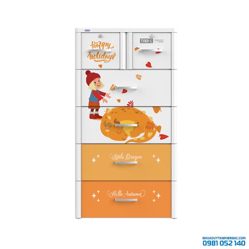 Tủ nhựa Duy Tân Tabi-L 5 ngăn (Trắng - Rồng mùa thu)